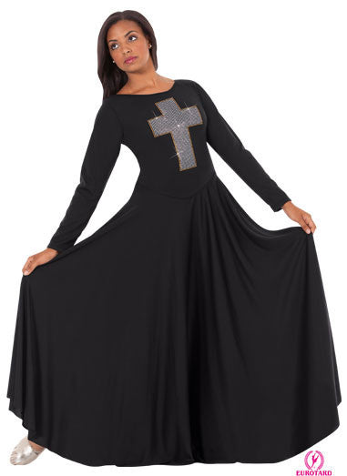 Adult Polyester Dress w/Cross applique of Silver Studs & Gold Accent Trim (11027)