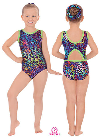 Child Multi Color Sparkle Leopard Print Two-Tone Gymnastics Leotard (31875)
