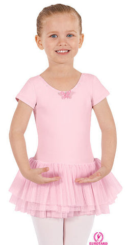 Child Tactel Short Sleeve Leotard w/Triple Layer Tutu Style Soft Mesh Skirt (33911)