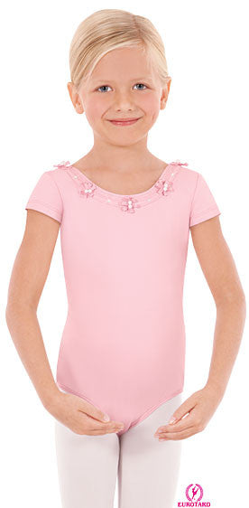 Child Tactel Short Sleeve Leotard w/Pearl Accented Flowers (33914)